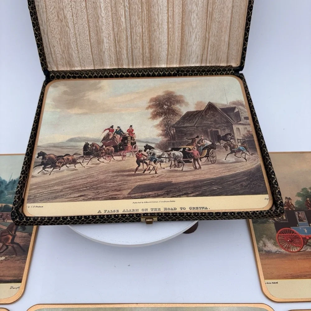 6 Win-el-ware Placemats Depicting Stagecoach Scenes Vintages 1950s‎ Boxed